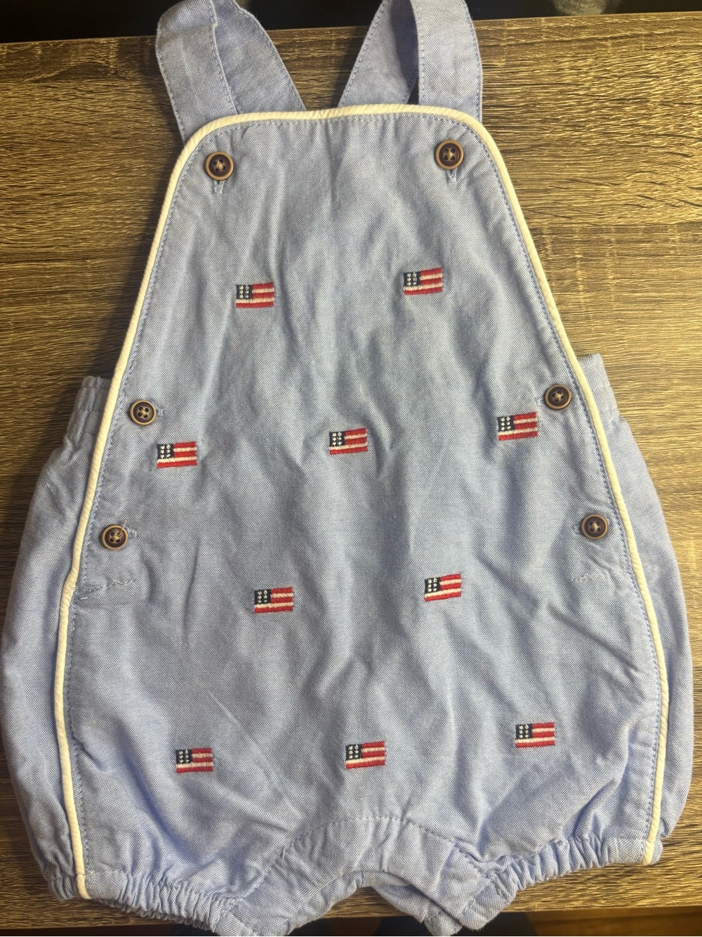 Janie & Jack Kids Light Blue Embroidered Flag Romper